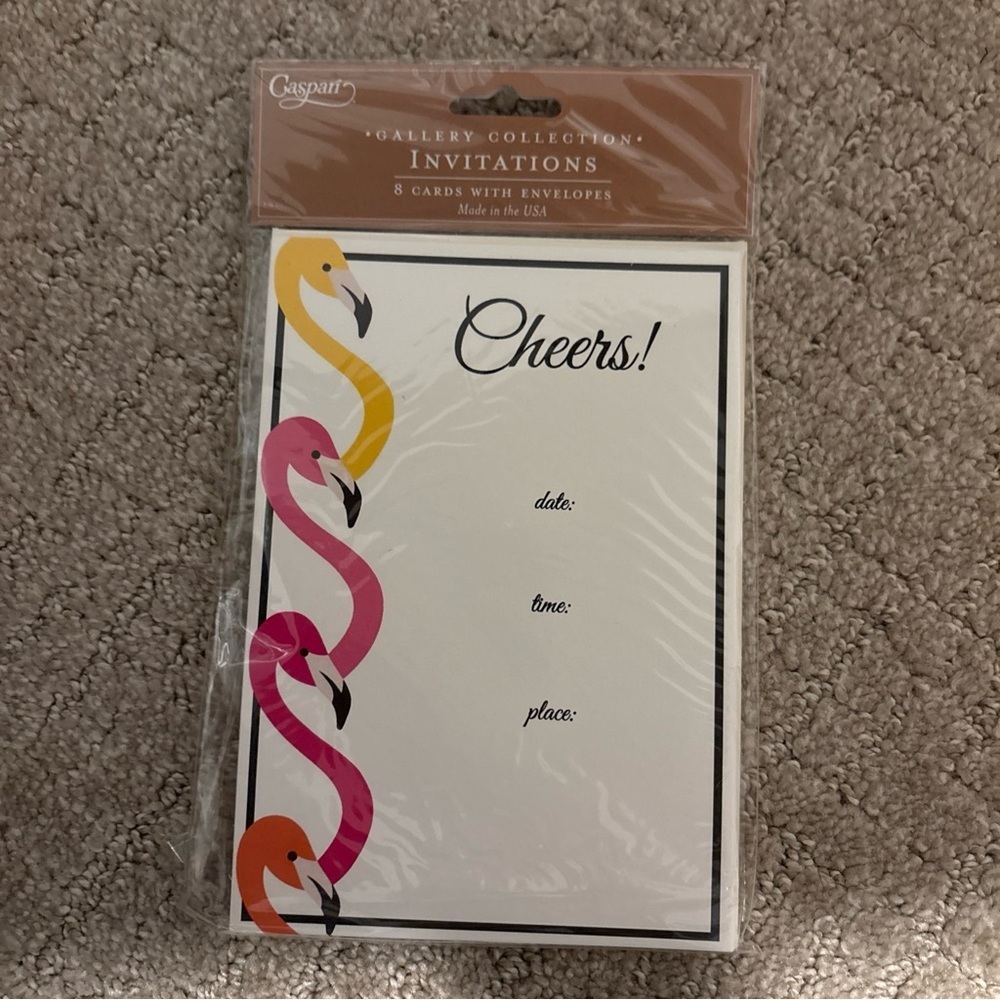Caspari Gallery Collection Invitation 8 Cards W Envelopes Flamingo Flock Fuchsia